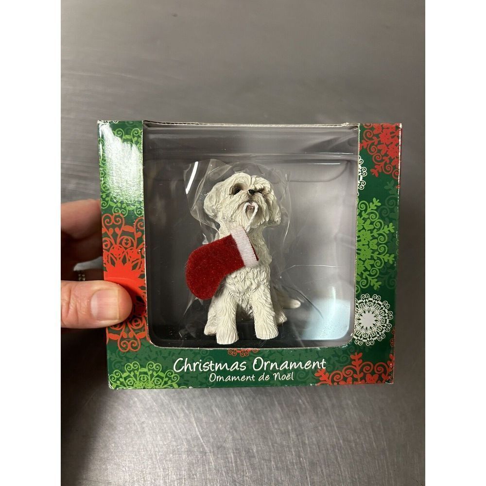New Sandicast Dog Christmas Ornament Bichon Frise Holiday Stocking White.